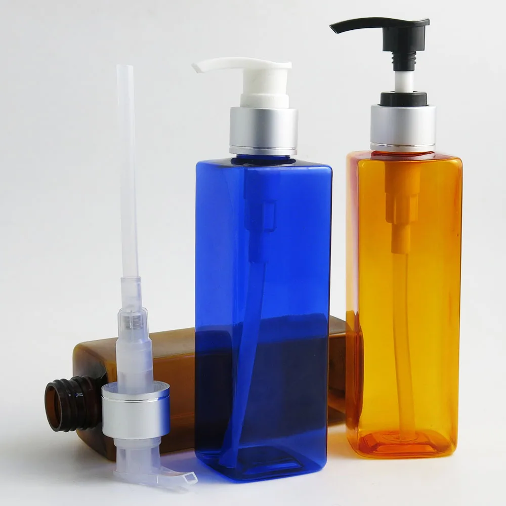 24/lot Travel 240ml 240cc 5 Colors Square Empty Soap and Lotion Bottles