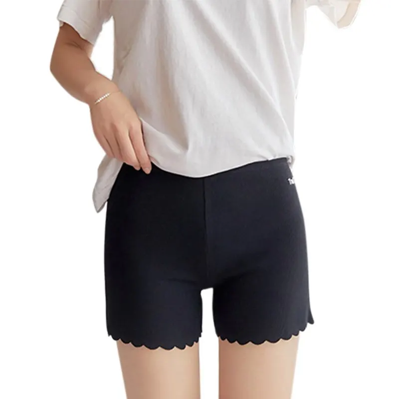 

2019 leggings women Solid Color Cotton Blend Stretchy Embroidered Wavy Side High Waist Tight Three-Leg