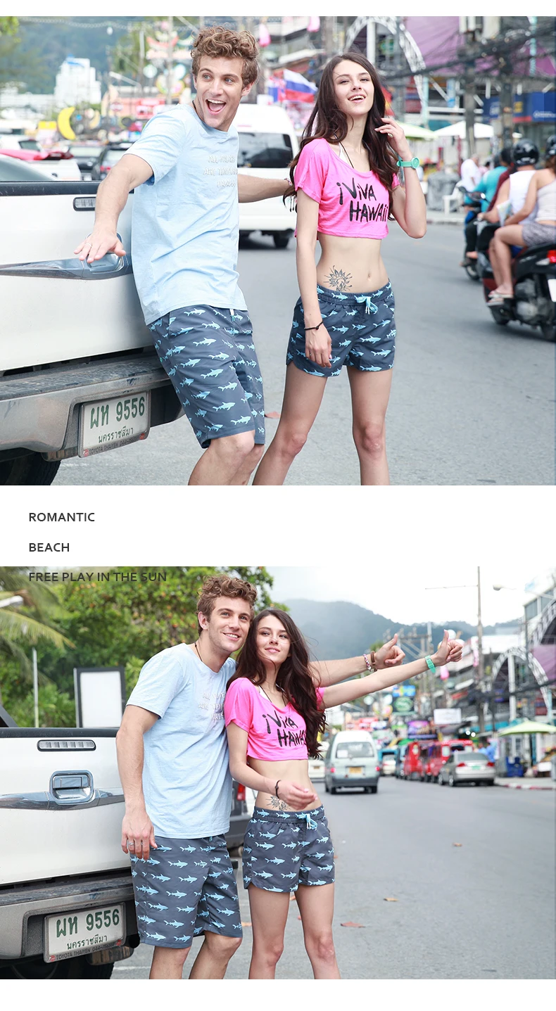 Qikerbong homem e mulher board shorts azul