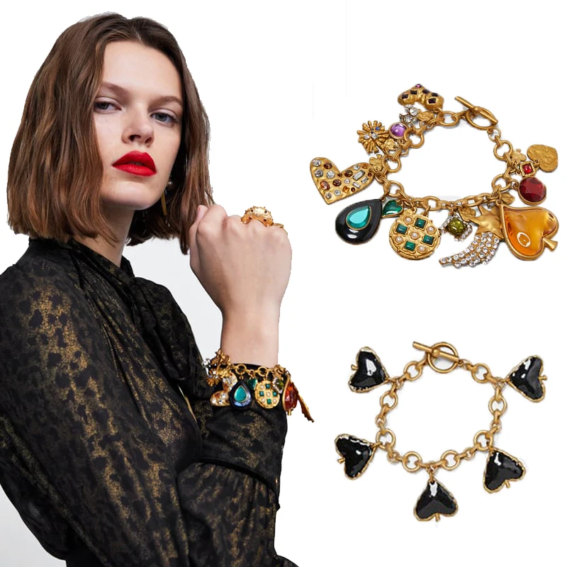 JUJIA ZA трендовые браслеты и браслеты с сердечками для женщин, ювелирные изделия в стиле бохо, хрустальные и металлические браслеты для свадебной вечеринки, подарок, ювелирные изделия