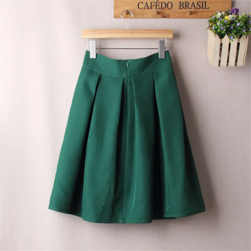 Causual Bow Pleated Women Skater Skirts Knee Length Summer High Waist Ladies Solid Ball Gown A-Line Skirt Valentine