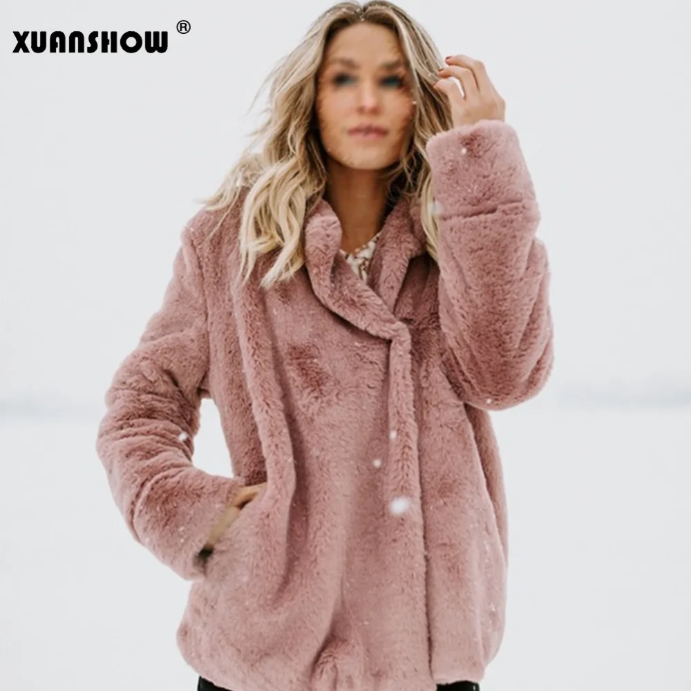 XUANSHOW пальто для женщин Мода 2018 зима утепленная куртка женская Повседневное уличная карман с длинным рукавом плюшевая верхняя одежда