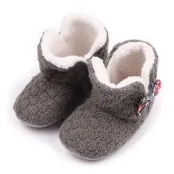 Зимние теплые Вязание Детская обувь для девочек малышей детская обувь детские меховые сапоги обувь для новорожденных младенцев