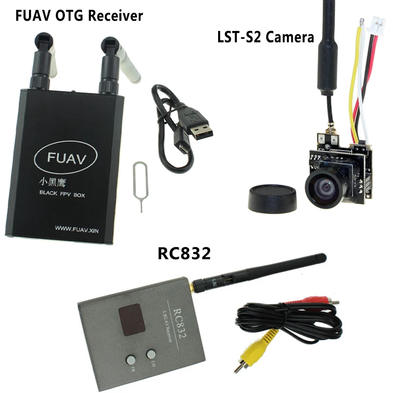 

FPV Mini 5.8G FUAV OTG Receiver+ST-S2 5.8GB 800TVL Camera+RC832 RC832H 48CH for FPV Racing Drone
