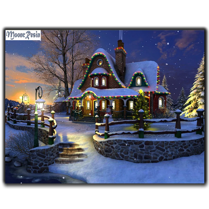 

MOONCRESIN Christmas Diy Diamond Painting Cross Stitch City Night Villa Lights Diamond Embroidery Full Diamond Mosaic Decoration