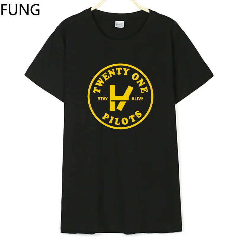 

FUNG Twenty One Pilots Tshirt Men/Women Tops Tees Letter Print 100% Cotton O-Neck Harajuku Streetwear T-shirt Men T01020061