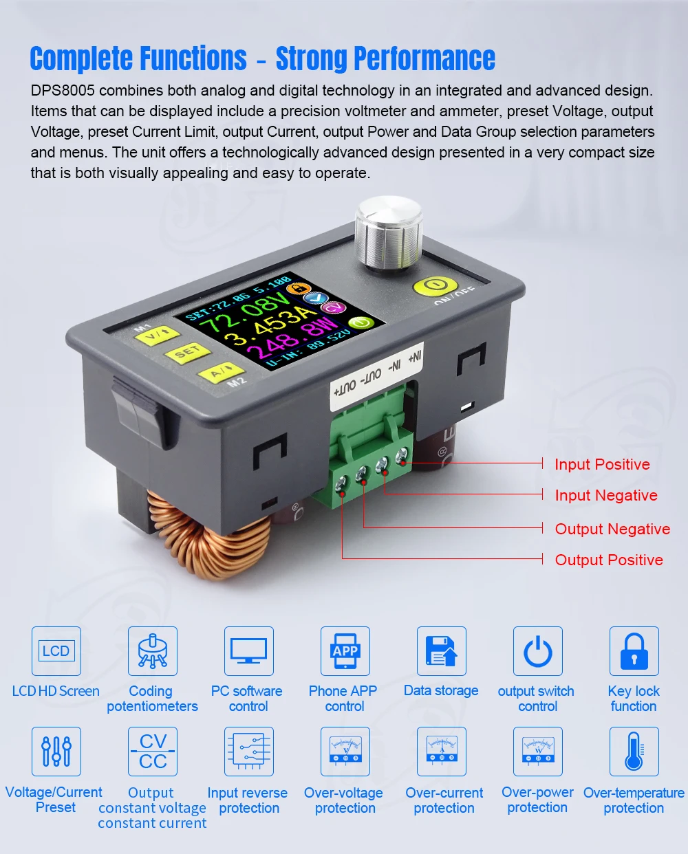 DPS8005 programmable constant voltage current Step-down power supply module Voltmeter Ammeter buck converter 80V 5A 40%Off