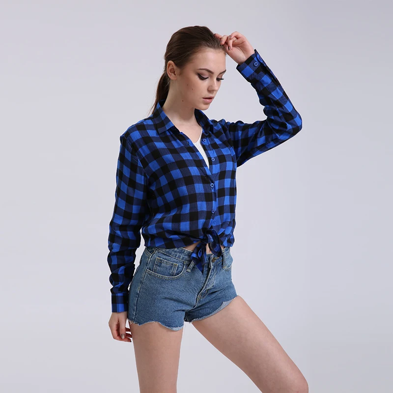 2017 Hot Sale Summer Ladies Plaid Shirt Plus Size Female Casual Cotton Long-Sleeve Women Slim Outerwear Blouse Tops Clothing5