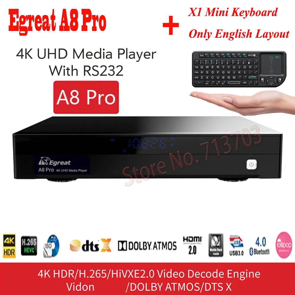 Egreat A8 Pro UHD медиаплеер Профессиональный 4K Android 7,0 Smart tv Box Bluetooth 3,5 ''HDD SATA HDMI2.0 HD приставка клавиатура