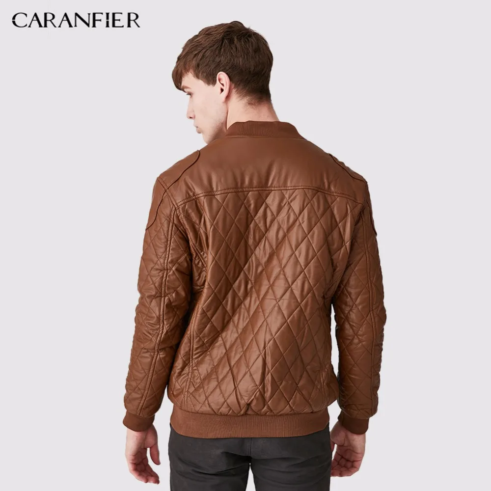CARANFIER/мужские кожаные куртки, пальто для езды на мотоцикле, искусственная куртка для мужчин, Осень-зима, Мужская модная бархатная Толстая клетчатая куртка из искусственной кожи