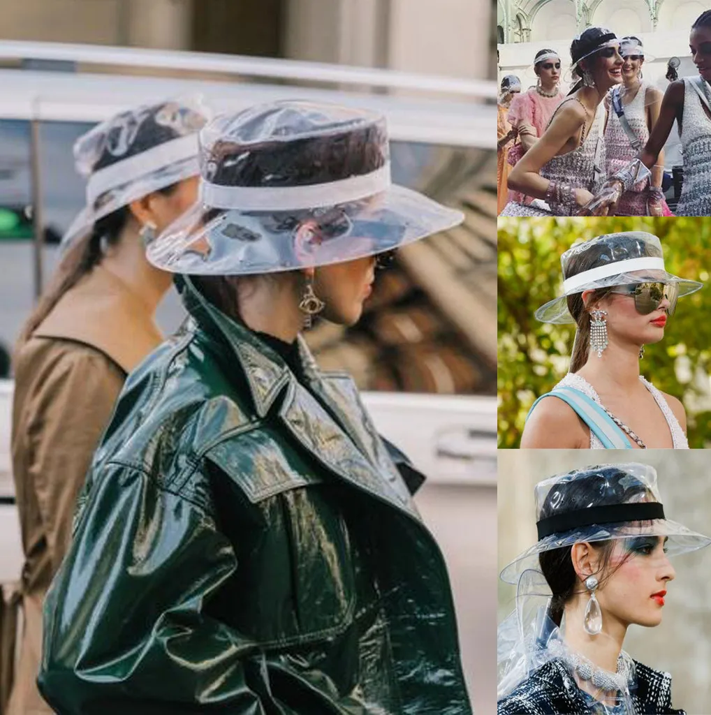 

Women Transparent rainproof transparent fisherman hat Soft Plastic Clear Headgear Sun Visor Cap PVC Transparent Jelly Bucket Hat