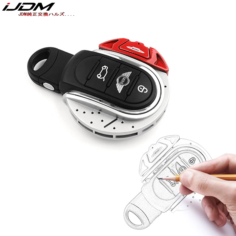 Baratos IJDMTOY rojo JCW forma de disco de freno llavero funda para MINI Cooper 3rd Gen F55 F56 F57 F54, Gen2 F60 countyman Smart Key