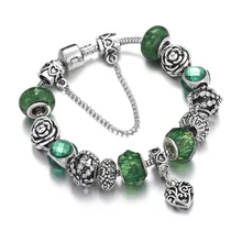 Роскошные модные серебряные браслеты с подвесками и браслеты Европейский Шарм Fit Сердце бабочки бисер для женщин DIY Ювелирные изделия винтажный браслет