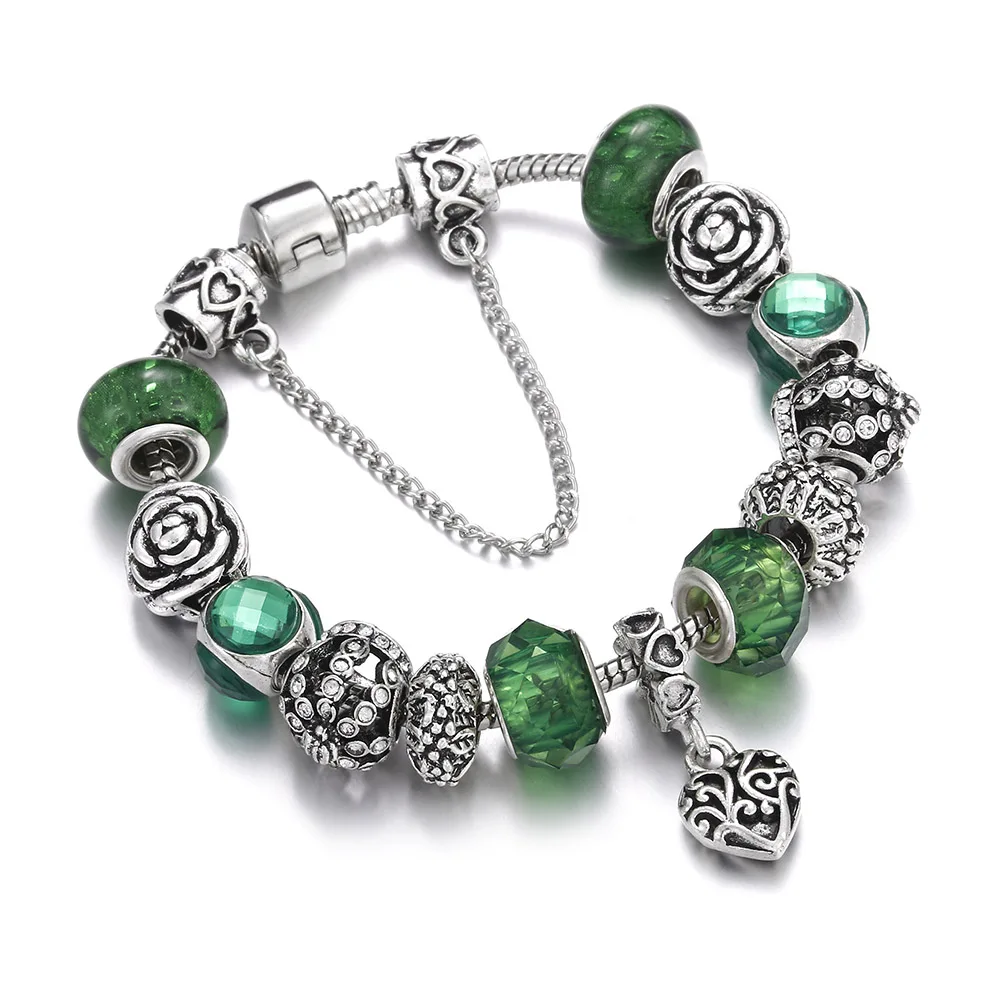 

Luxury Fashion Silver Pendant Bracelets & Bangles European Charm Fit Heart butterfly Beads Women DIY Jewelry Vintage Bracelet