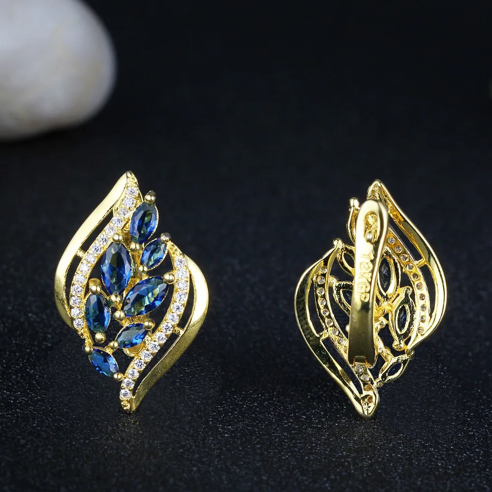 Листья Форма синий камень золотой цвет модные серьги-кольца серьги для вечеринок для женщин подарок для нее(Jewelora EA103141