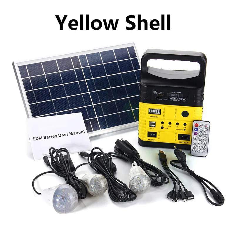Солнечная панель питания генератор портативный солнечный генератор светодиодный светильник с FM MP3 USB зарядное устройство 10 Вт 6 в солнечная панель домашняя система - Цвет: yellow case
