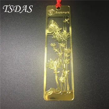 

Chinese Merlin Bamboo Chrysanthemum Mini Metal Bookmark 20pcs/lot Multifunctional Golden Bookmark Stationery Office Supplies