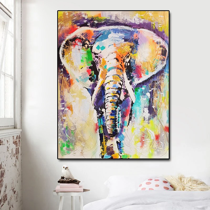 Modern Handpaint Elephant Oil Printed Canvas Paintings Posters Prints Kids room Wall Art Picture Cheap Home Decor no frame