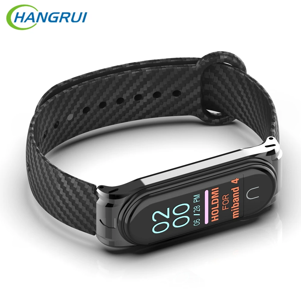 

For Mi Band 4 3 Strap Sport Soft Silicon Carbon Fiber Wrist Bracelet Miband 4 Mi Band4 Bracelet For XiaoMi Mi band 4 Metal Case