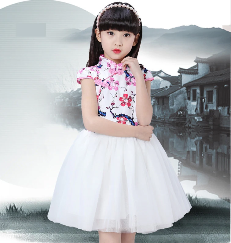 Baby Chinese Qipao Ball Gown Dress Girls Floral Cheongsam Multi-Colors Kids Short sleeve dresses New Year gift Children's Party Performance clothes (12)