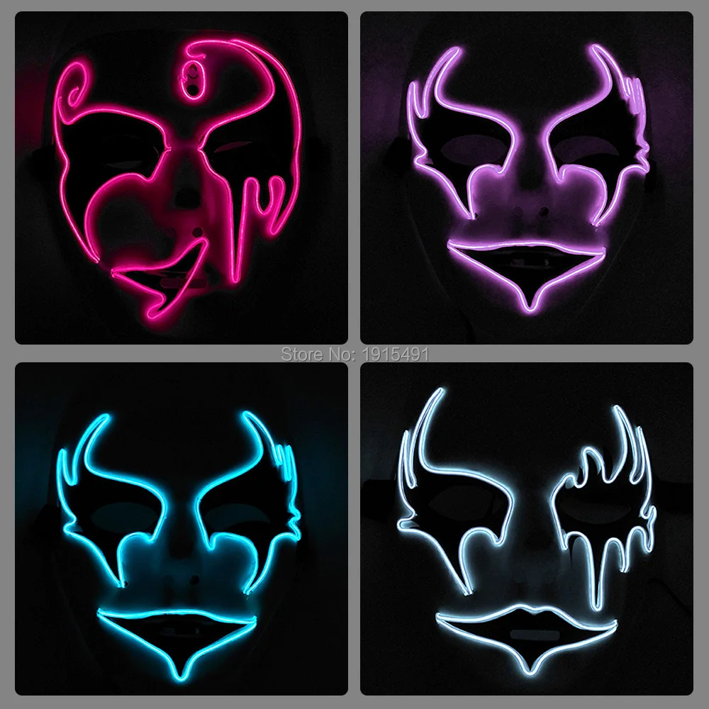 

Haunted House Decoration Scary Face Glowing Mask Light Up Party Mask Neon Hand-Painted Led Mask With DC-3V Controller