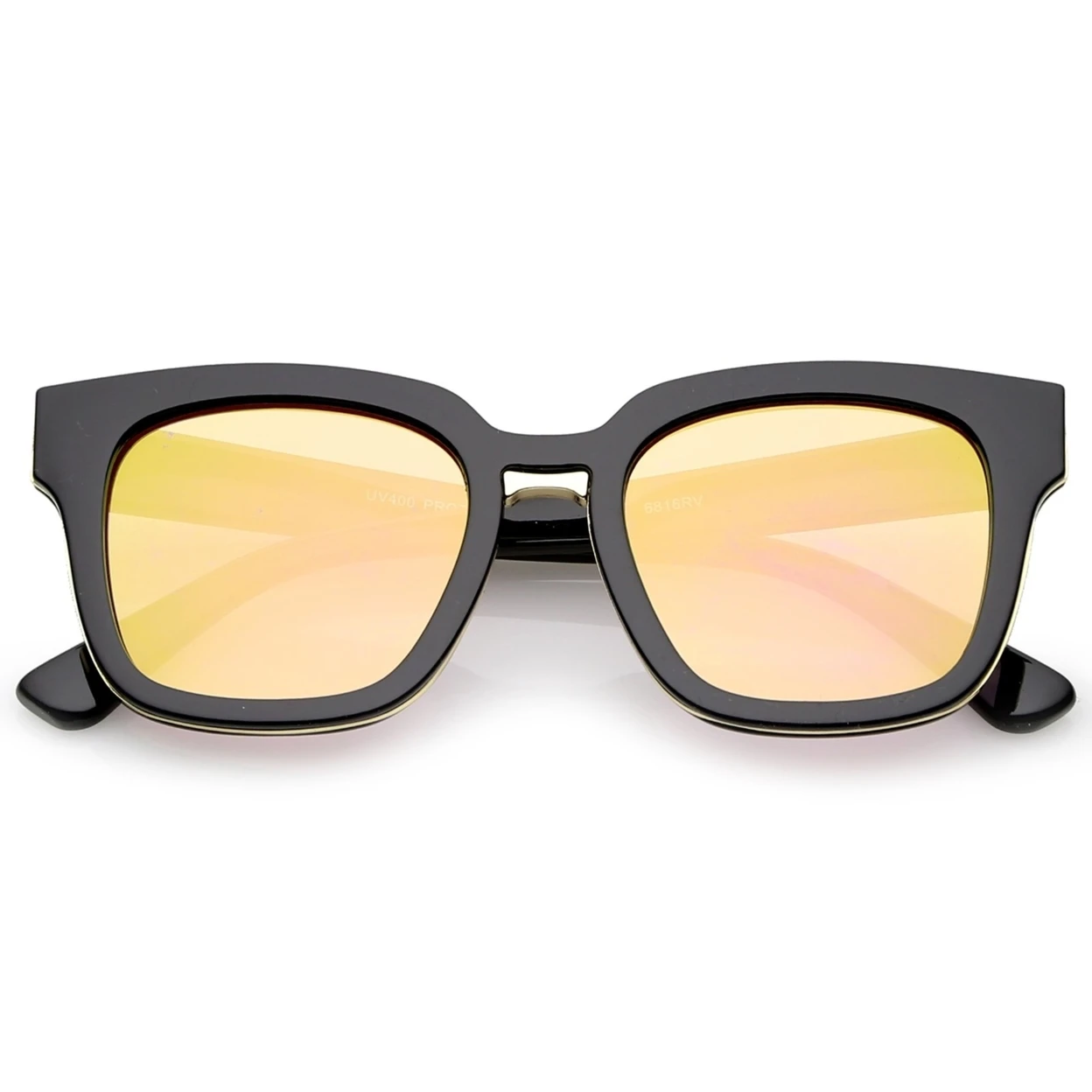 Modern Metal Trim Bridge Square Mirror Flat Lens Horn Rimmed Sunglasses 50mm (5)