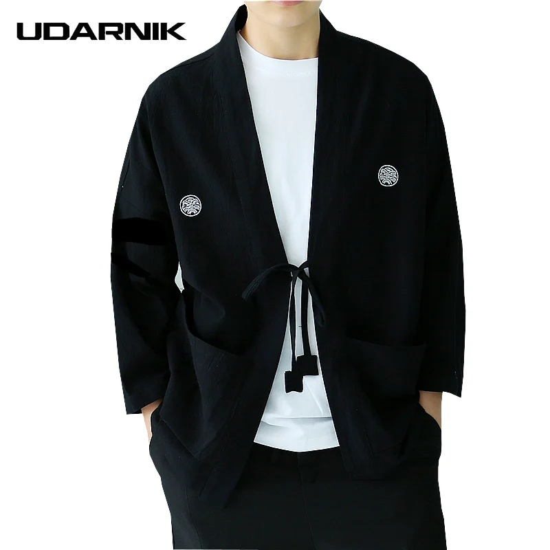 Men Cotton Linen Yukata Coat Japan Style Vintage Loose Cardigan