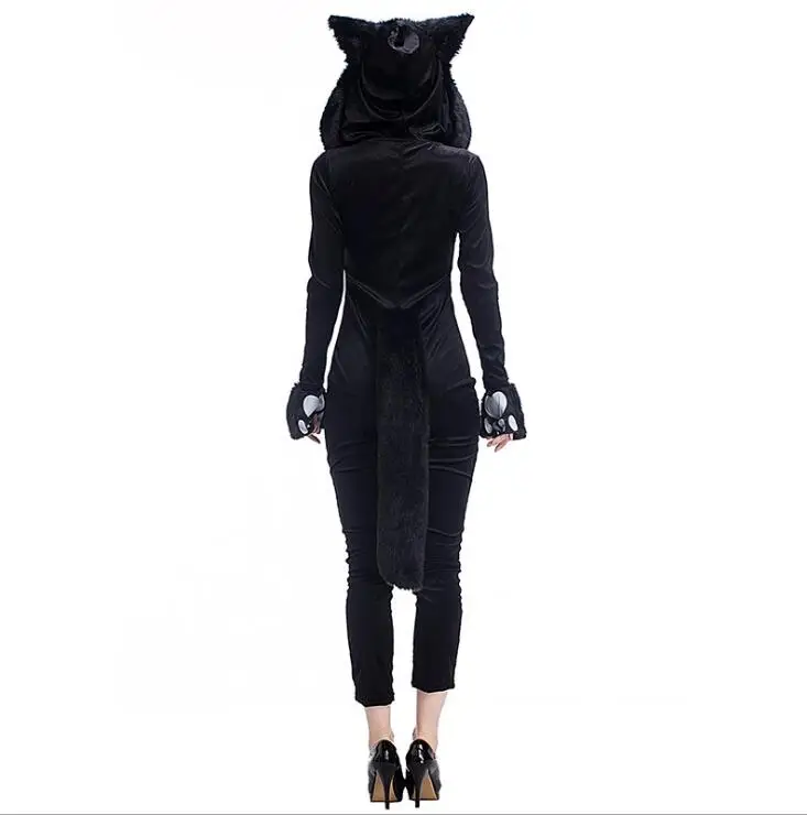 Winter Halloween Adult Black Cat Costume For Men Man's Cosplay Costumes Attached Cuddly Animal Clothes Disfraces Adultos-1