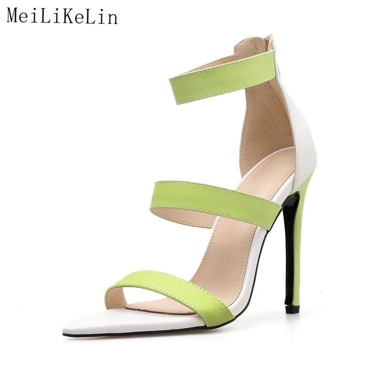 

MeiLiKeLin Sexy Pointed Toe Platform Sandals Yellow Narrow Band High Heel Roman shoes Summer 2019 New Dress Dance High Sandals