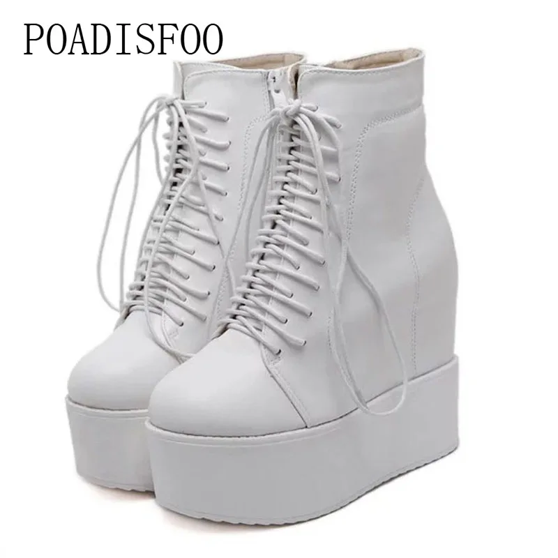 

POADISFOO Women's 2018 Fashion New women's Boots 13cm Muffin Thick Bottom Increased Slope High Heel Boots Ankle Boots .JXQ-888-3