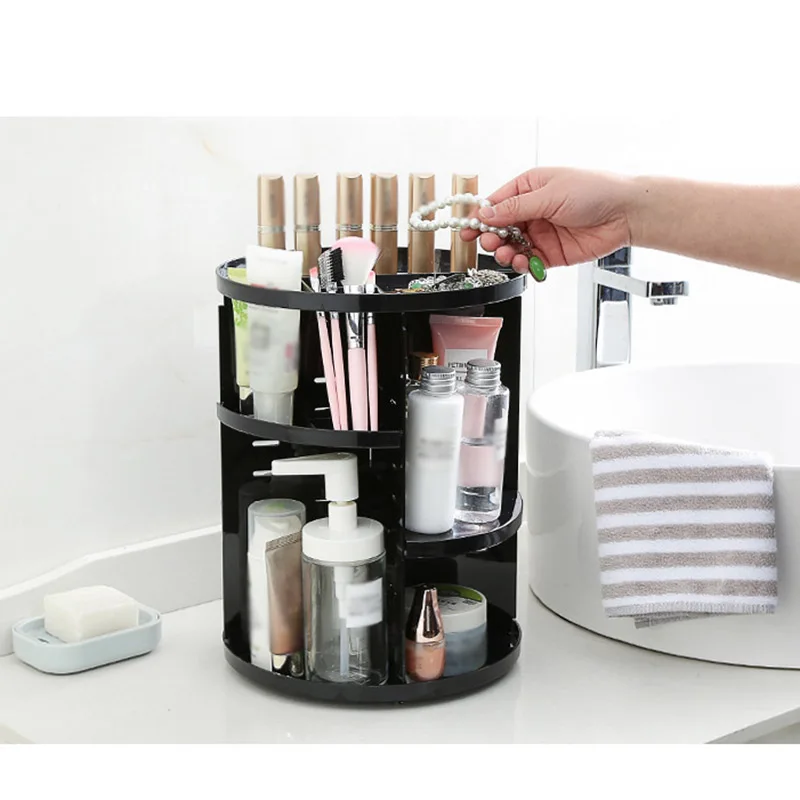 

Cosmetic Case Desktop Storage Box Shelf Rack Adjustable 360 Degree Rotating For Makeup Store