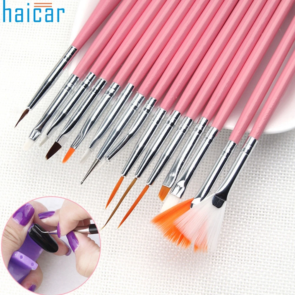 Haicar Best Deal New 15Pcs Good Quality Pink Nail Art Brushes Acrylic UV Gel Design Brush Set
