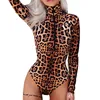 Tasa de descuento Hirigin-body Sexy de leopardo de mangas largas para mujer, Tops de leotardo elásticos con cremallera, monos de moda para mujer oXKroLKZ