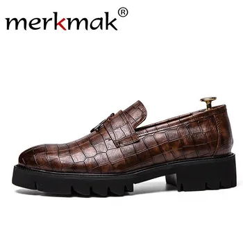 

Merkmak New Crocodile Pattern Dress Shoes Men Loafers Slip On Party Casual Tassel Oxfords Man Breathable Footwear For Male Flat
