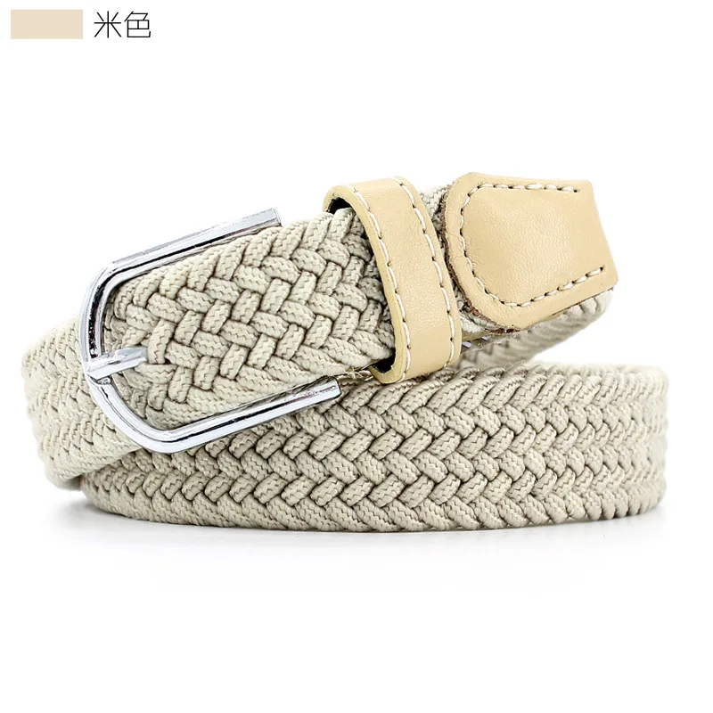 Fashion men Women Woven casual Stretch Belt Elastic Belts For Jeans knitted Pin Buckle belts men Modeling cinturon harajuku - Цвет: style 2-Beige