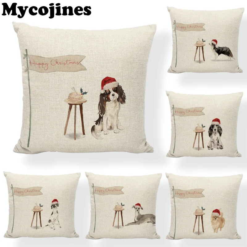 

Christmas Animal Decoration Cushion Cover Schnauzer Siberian Husky Pillow Case Children's Gifts Home Sofa Chair Decor Pillowcove