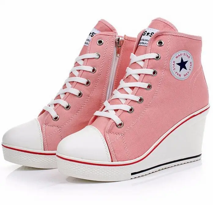 women's canvas high-heeled fashion sneaker pump shoes