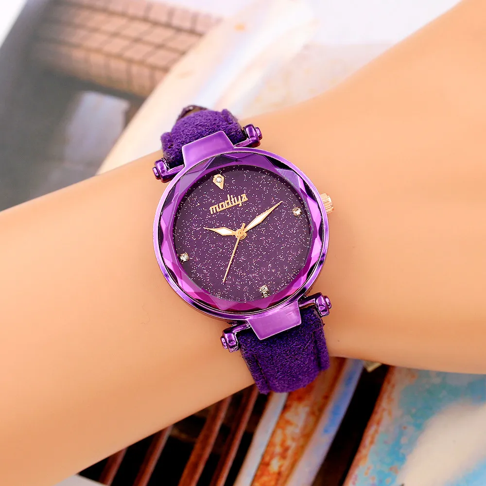 

Fashion Watch Women Popular Solid Color Starry Sky Dial Minimalism Series PU Leather Strap Ladies Quartz Wrist Watches relojes