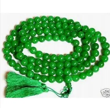 

Green Jade Bead Tibet Buddhist Prayer Necklace 8mm