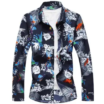 

2019 Fashion Floral Men's shirts Plus size M~5XL 6XL 7XL flower printed Casual camisas masculina black white red blue male shirt