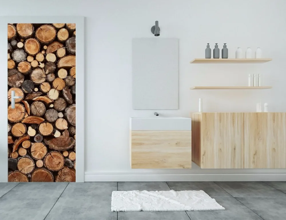 door-stickers-bathroom-themes-pile-of-chopped-fire-wood
