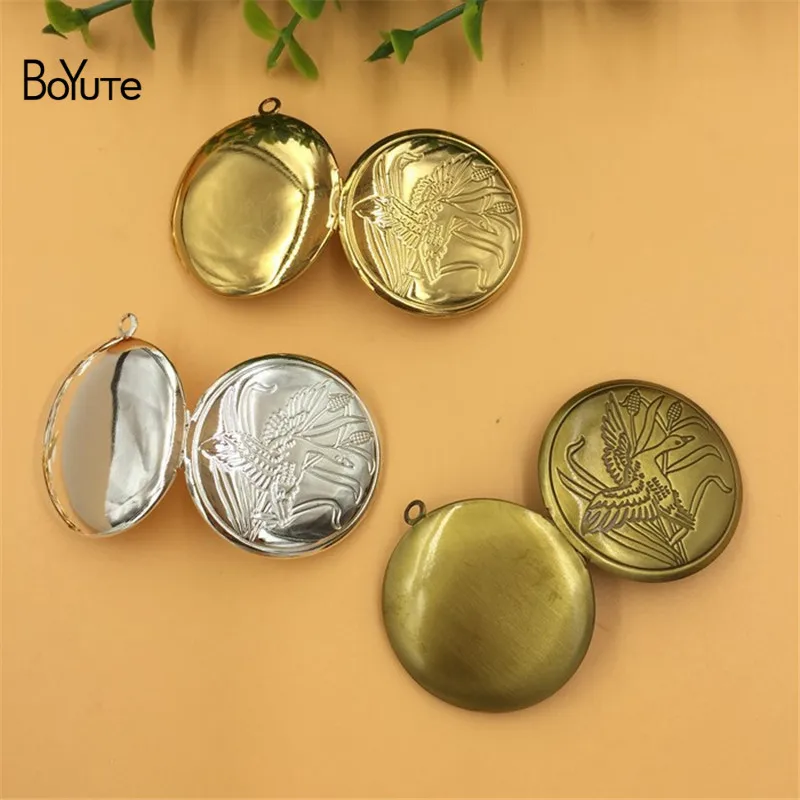 BoYuTe 10Pcs Round 326MM Metal Copper Swan Floating Locket Can Open Diy Memory Photo Locket Pendant (2)