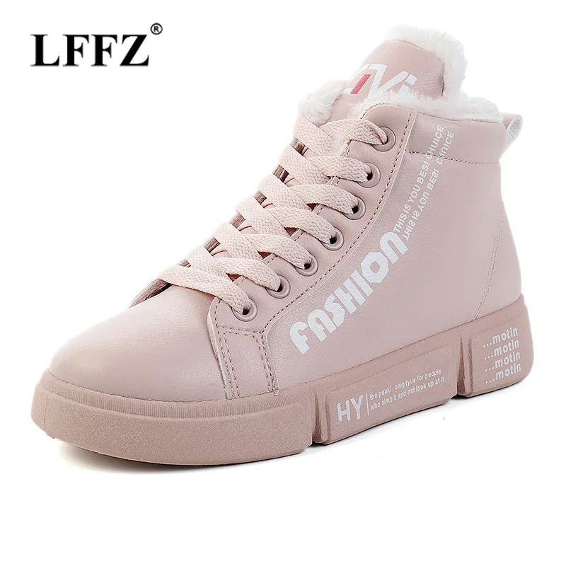 

Lzzf 2018 Winter Fashion Casual Lace Up Leather Black Women Platforms White Shoes Sneakers Peluche for Flats Ladies Shoes Woman