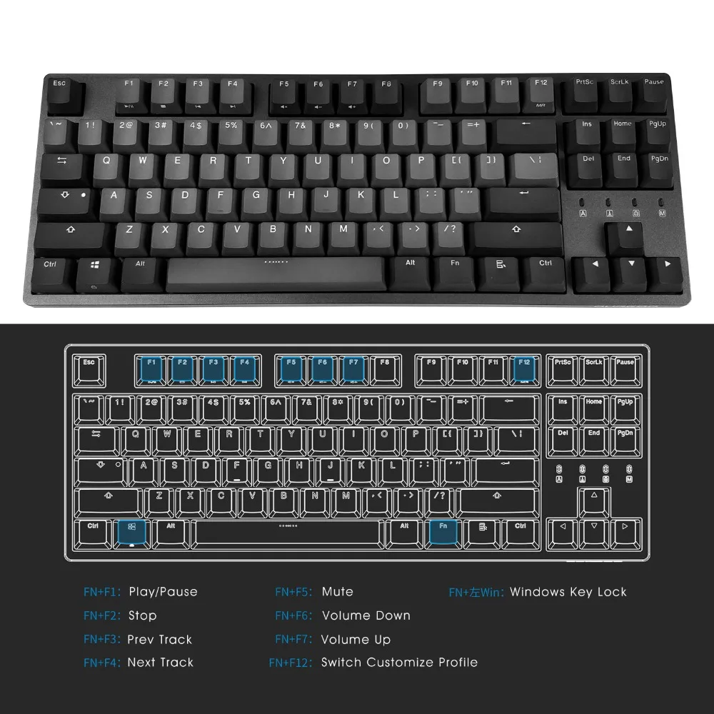 Механическая клавиатура DURGOD Cherry MX Switch N-key rolllover 87 клавиш(PBT) интерфейс type C для геймера/машиниста/офиса(qwerty-раскладка