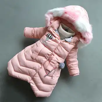 

BibiCola 2018 Girls Fashion Winter Coat Long Down Jackets Hooded Warm Thickening Collar Snow Suit For 4-8T Baby Girl Clothes