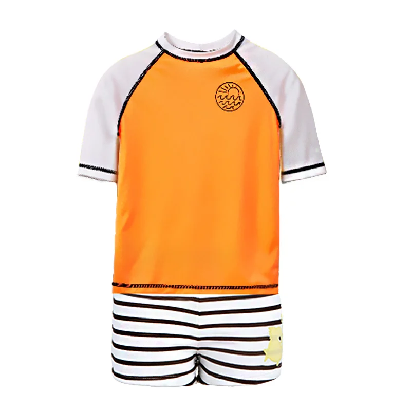 Детский купальный костюм для мальчиков и девочек, Детский комплект из двух предметов с купальными шортами, Солнцезащитный блок, Большой Детский костюм со средним рукавом - Цвет: orange  4