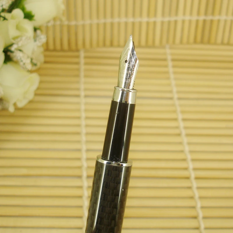 ACMECN Роскошная перьевая ручка из углеродного волокна с серебряной отделкой, ручки с жидкими чернилами, картридж с насосом для офиса и школы, каллиграфическая ручка