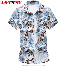 LONMMY Плюс Размер 6XL мужская летняя рубашка модные футболки с короткими рукавами повседневные мужские рубашки с цветочным принтом платье рубашка с цветочным рисунком мужские рубашки
