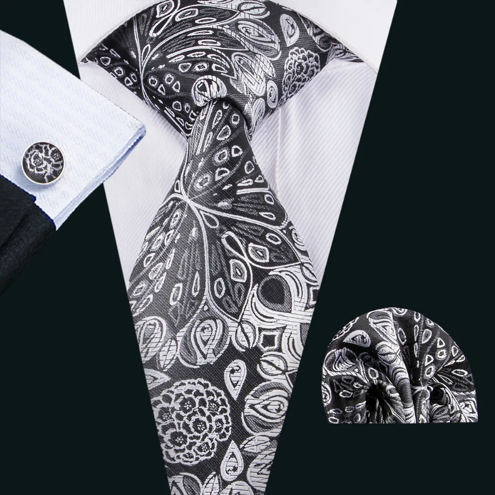 Barry.Wang Men's Silk Tie Set - Necktie, Handkerchief & Cufflinks Solid Color Set For Wedding, Business - View #4