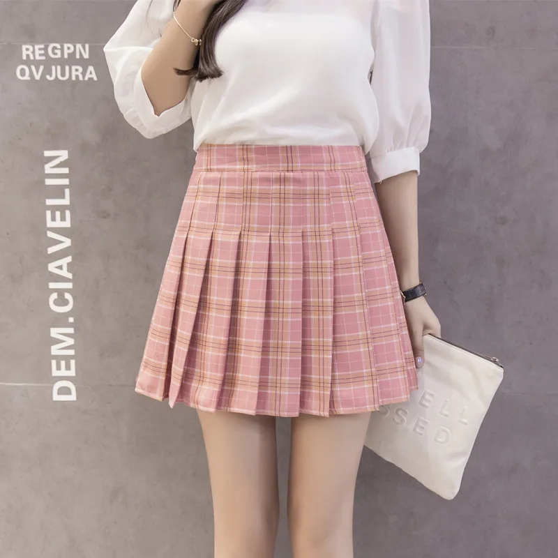 Harajuku женские юбки Корейский Летний стиль Новая клетчатая юбка в складку рок каваи Высокая талия модная женская одежда